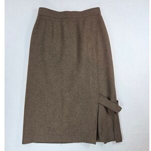 Vintage Midi Straight Skirt Brown Polyester Wool Waist 26 1940s Dick Tracy WWII